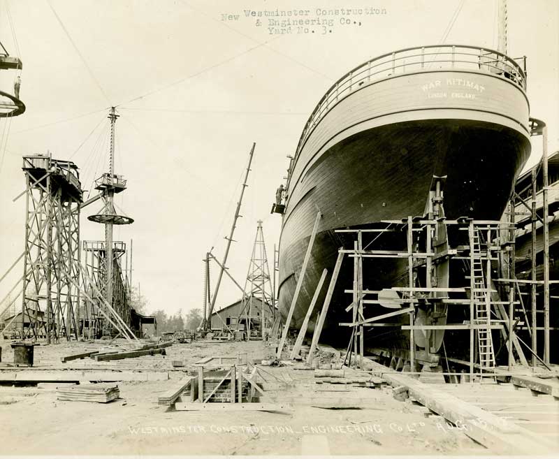 The War Kitimat under construction in New Westminster (Canadian War Museum)